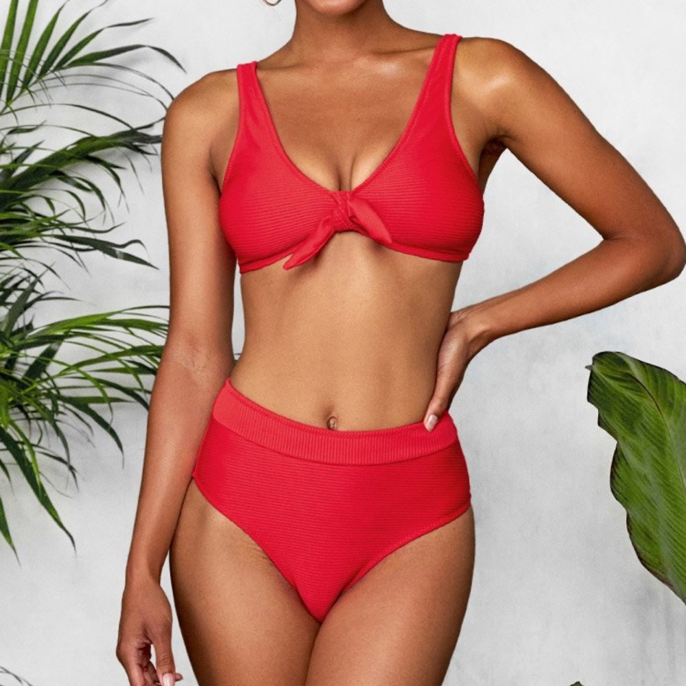 Cupshe Ribbed Red Bowknot Bikini